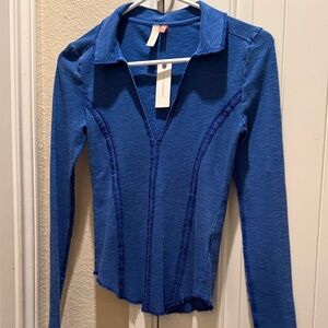 Anthropologie Women's Blue Long-Sleeve V-Neck Top size xxs